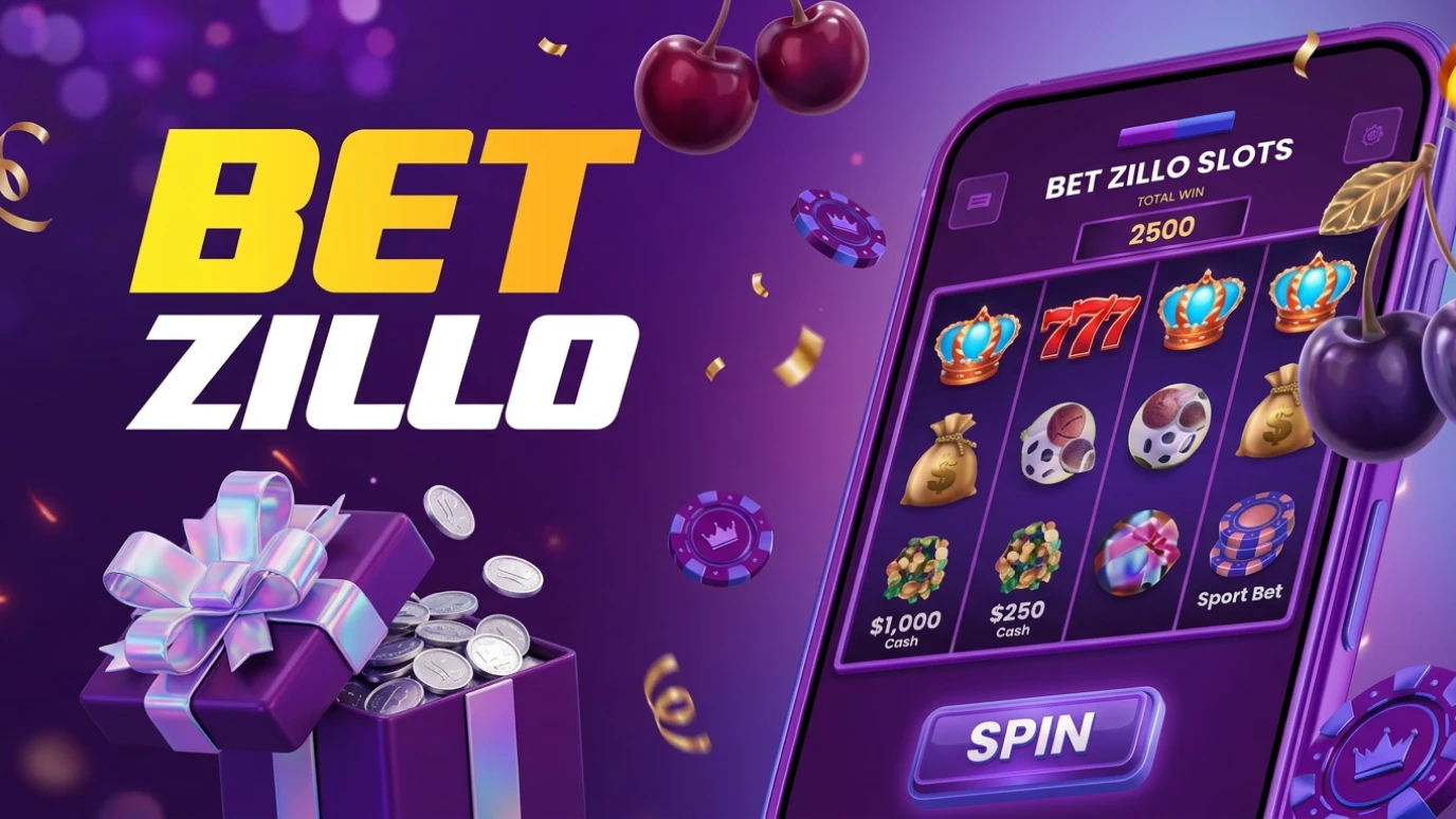 Betzillo casino mobile app preview with slots reel and welcome gift box